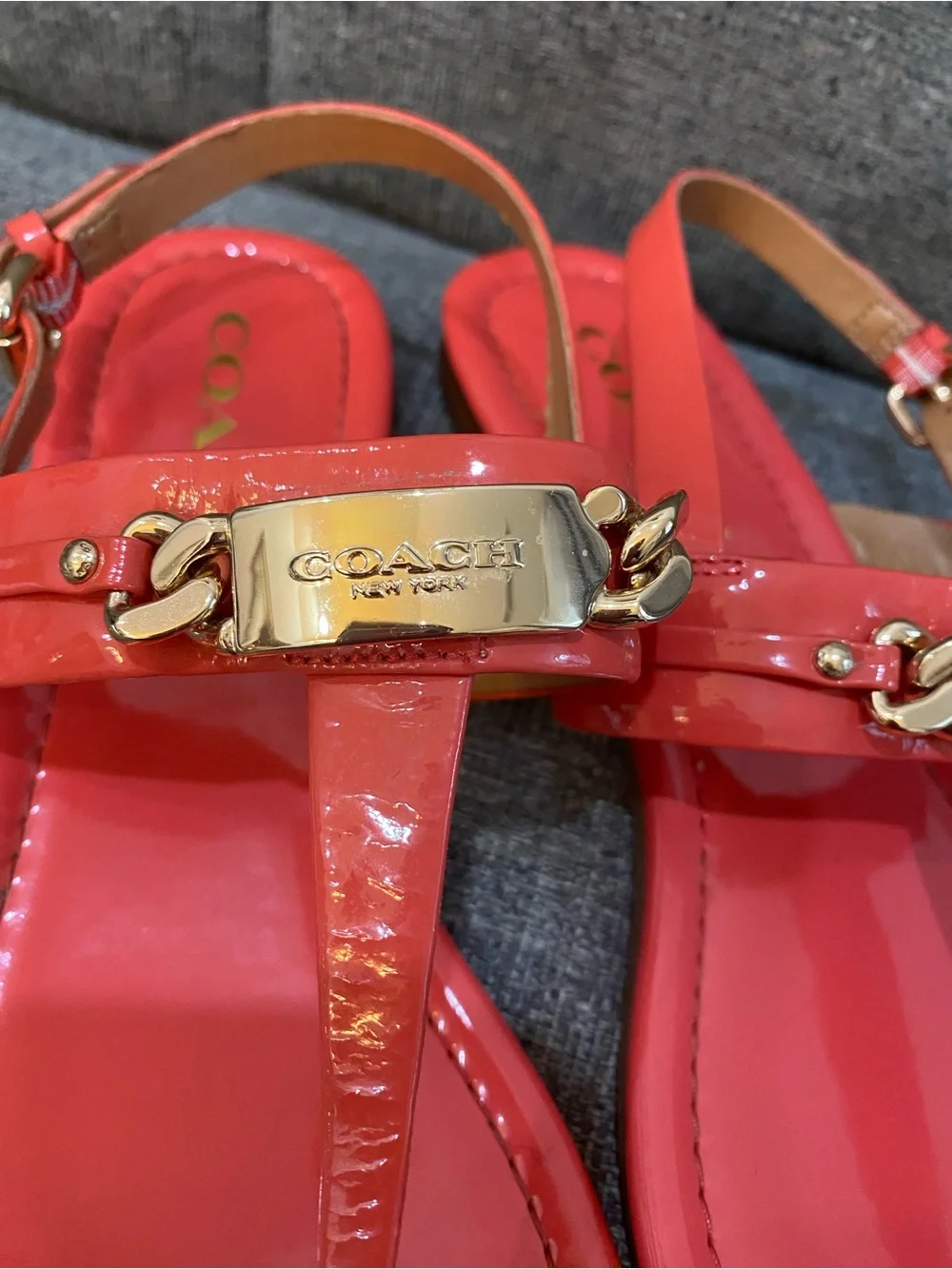 Coach Caterine Coral Patent Leather T-Strap Sandals Women’s Size 7.5
